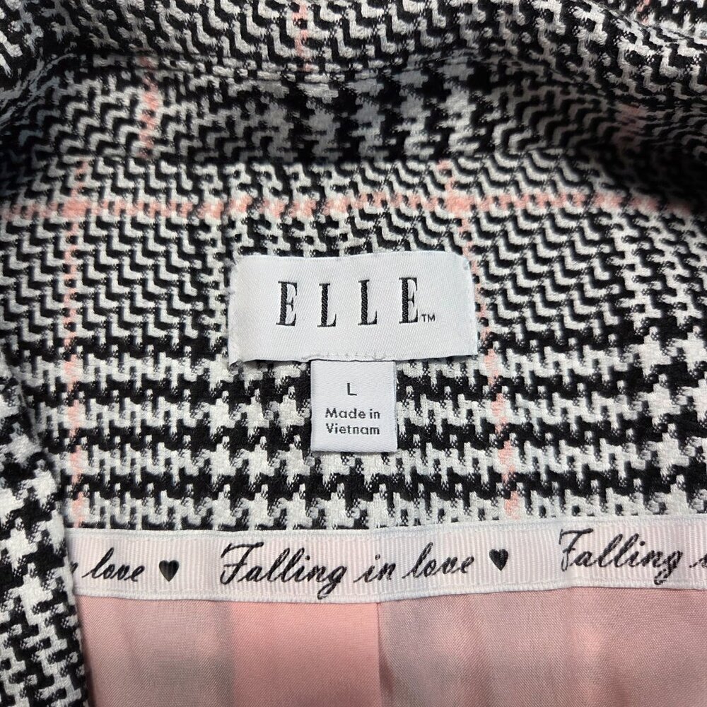 Elle Large Baby Pink Black Tweed Single Button 3/4 Sleeve Lightweight Jacket - Picture 9 of 10